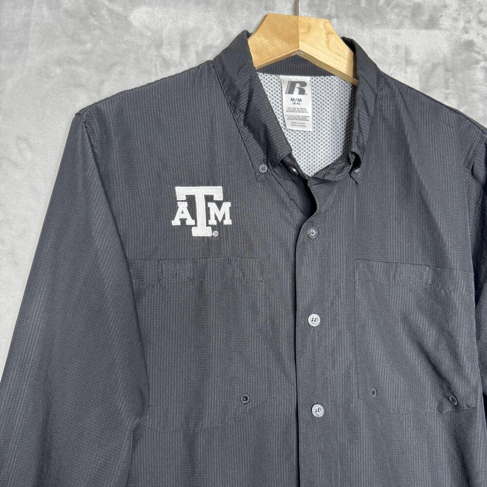 Texas A&M Aggies Shirt Mens Medium Black Russell Long Sleeve Polyester Vented - Picture 3 of 11